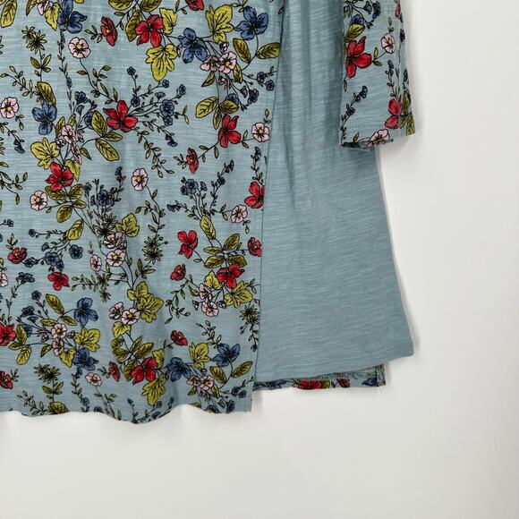 J. Jill Floral Top Blue Cotton Panel Asymmetrical Boat Neck Size S‎ - Picture 3 of 10